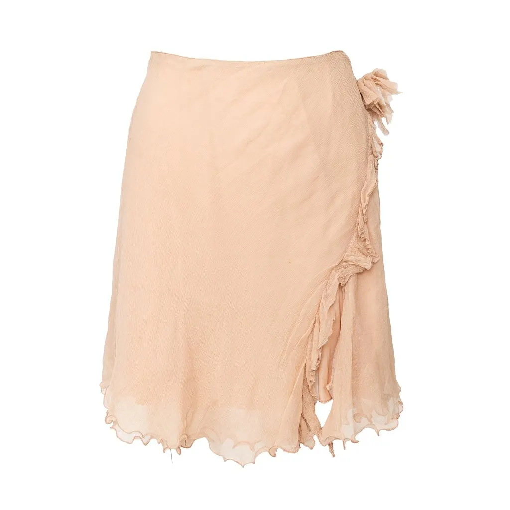 Blumarine Chiffon Skirt - '00s Red Satin Good - Front View