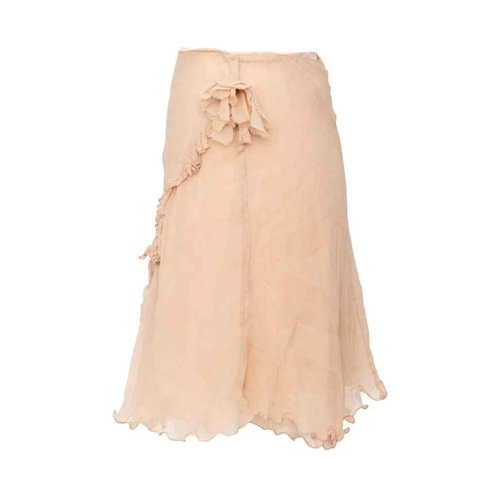 Blumarine Chiffon Skirt - '00s Red Satin Good - Back View