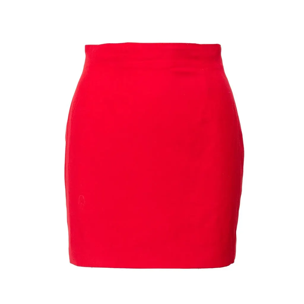 Versace Mini Skirt - '90s Red Wool Good - Front View