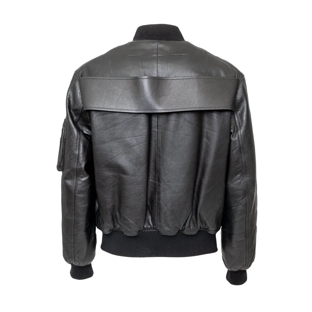Givenchy Leather Bomber Jacket - '10s Black Leather Good - Model View