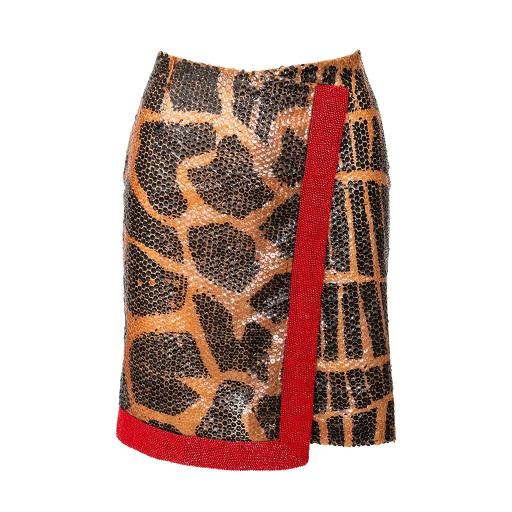 Gianfranco Ferré Sequin Skirt - '90s Red Silk Good - Front View