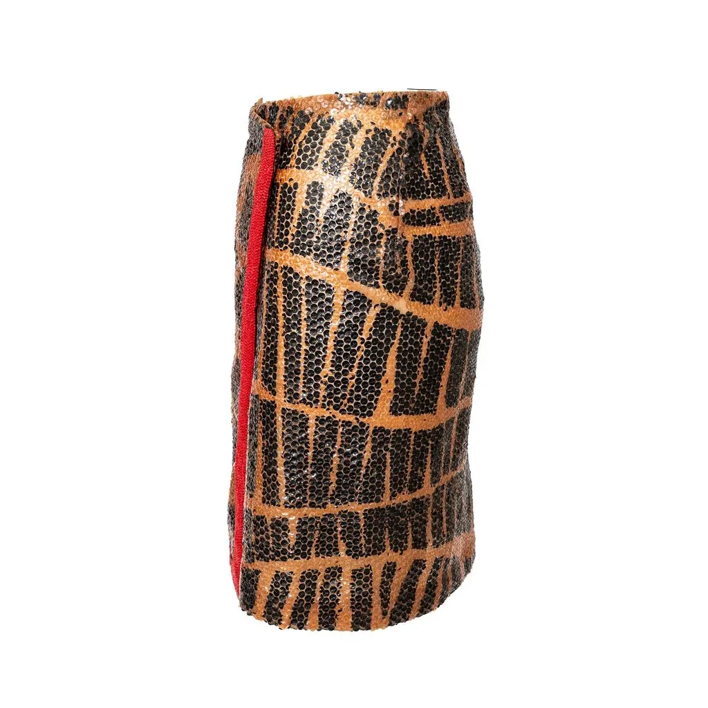 Gianfranco Ferré Sequin Skirt - '90s Red Silk Good - Back View