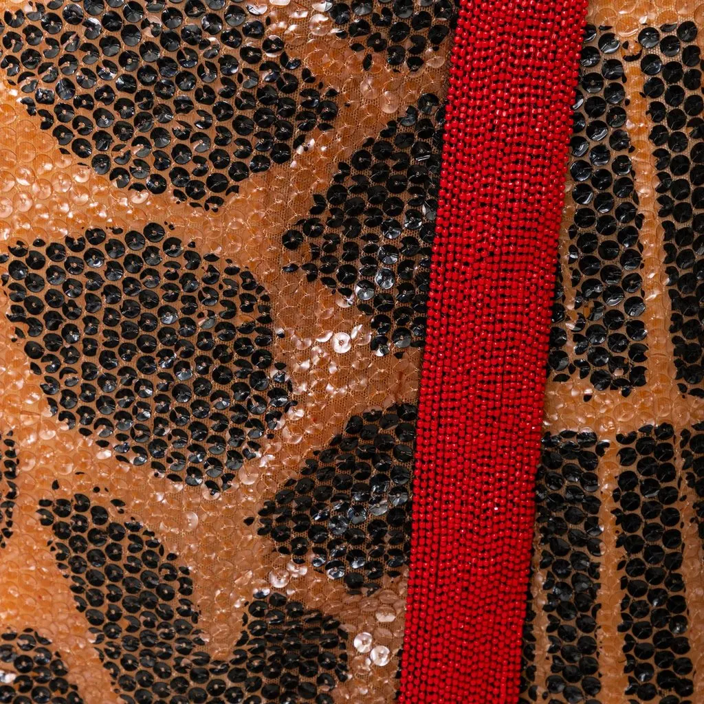 Gianfranco Ferré Sequin Skirt - '90s Red Silk Good - Model View