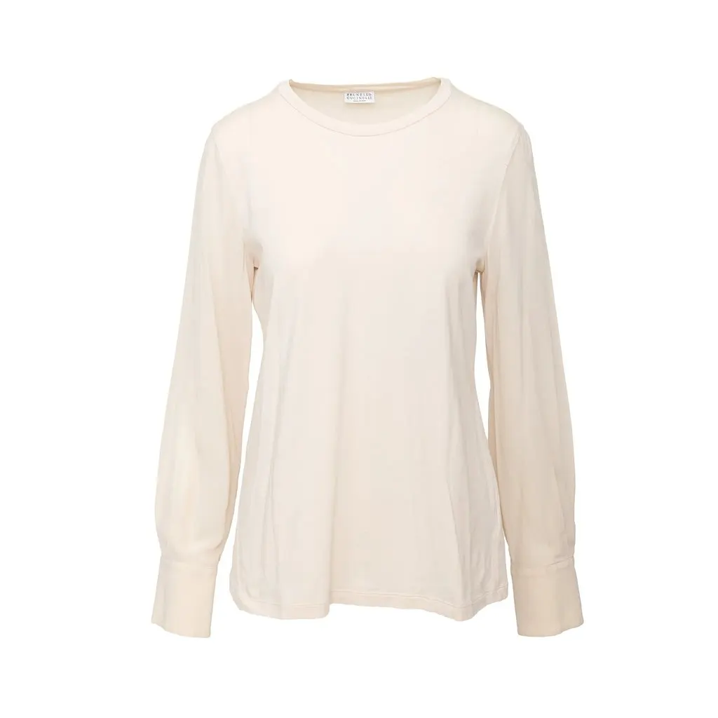 Brunello Cucinelli Full Sleeve Top - '10s Beige Cotton Good - Front View