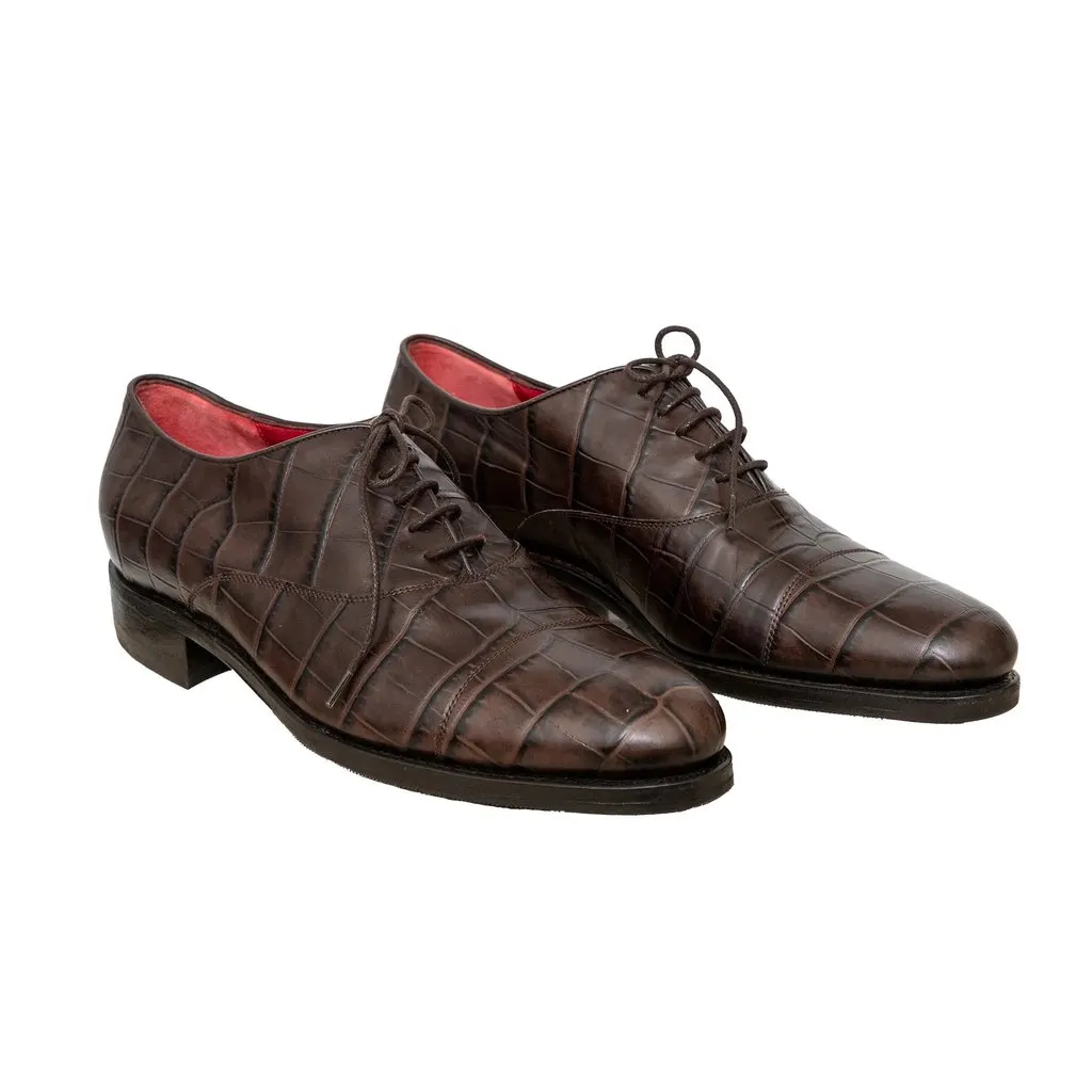 Salvatore Ferragamo Embossed Leather Shoes - '10s Brown Leather Good - Model View
