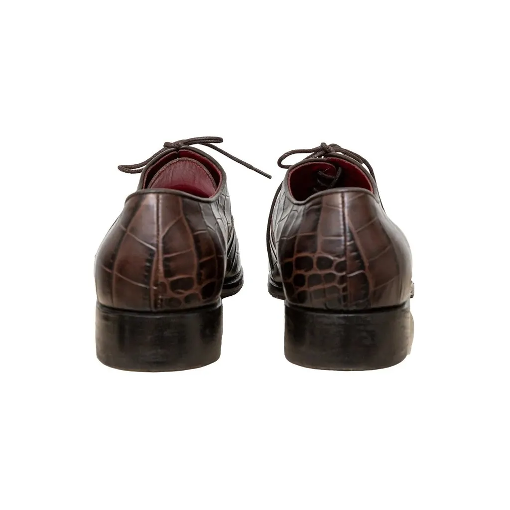Salvatore Ferragamo Embossed Leather Shoes - '10s Brown Leather Good - Box View