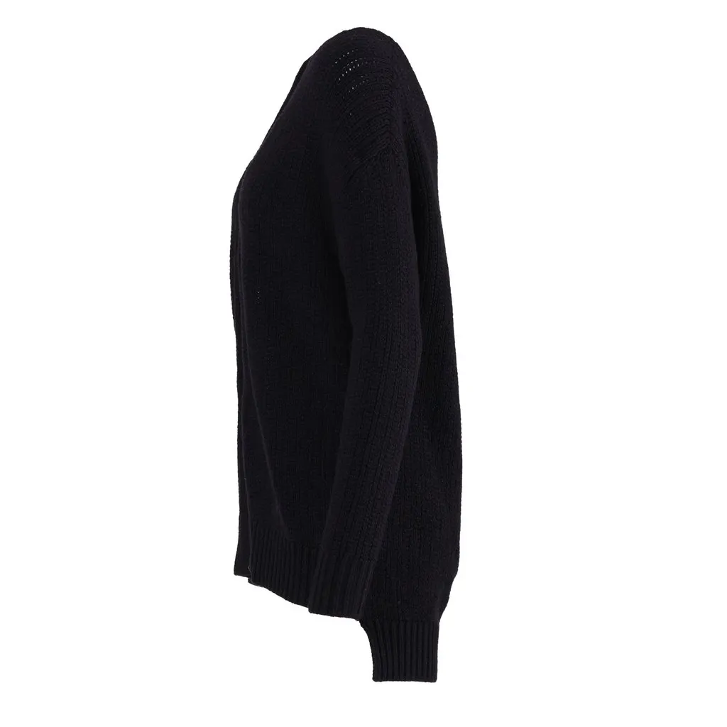 Saint Laurent Black Chain Trim Long College Cardigan - '10s Black Wool Good - Back View