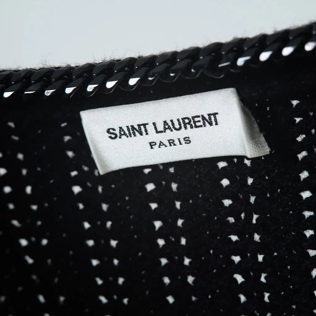 Saint Laurent Black Chain Trim Long College Cardigan - '10s Black Wool Good - Model View