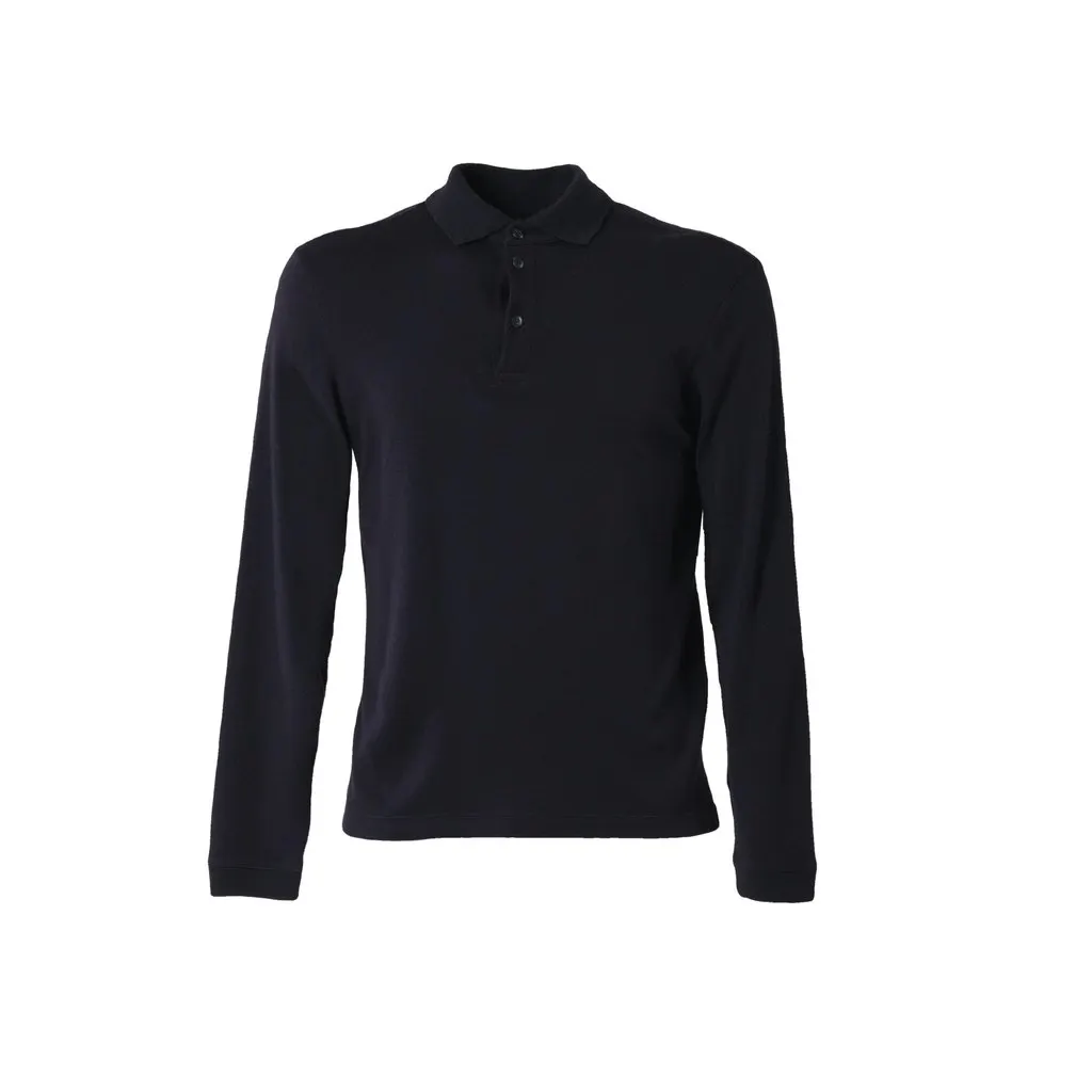 Giorgio Armani Navy Cashmere Polo - '10s Navy Wool Good - Front View