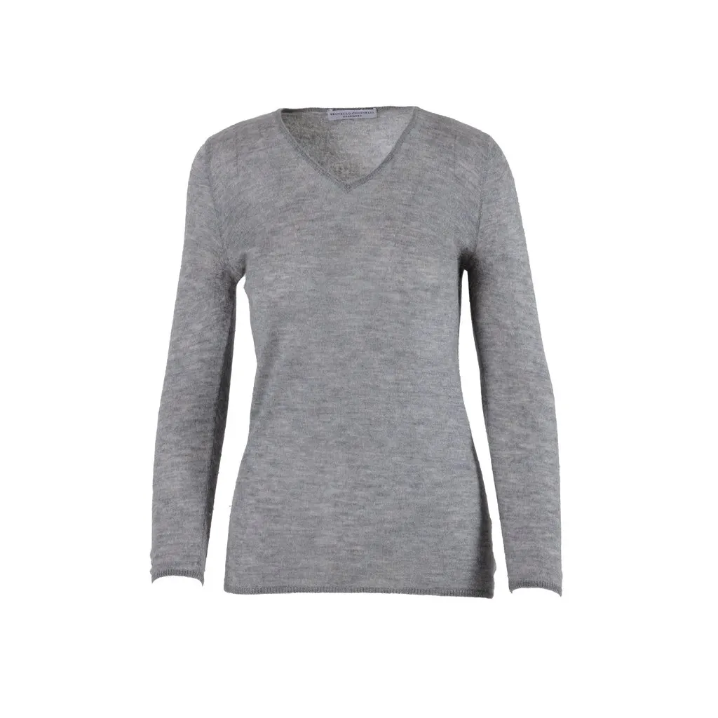 Brunello Cucinelli Cashmere V-Neck Sweater - '10s Grey Wool Good - Front View