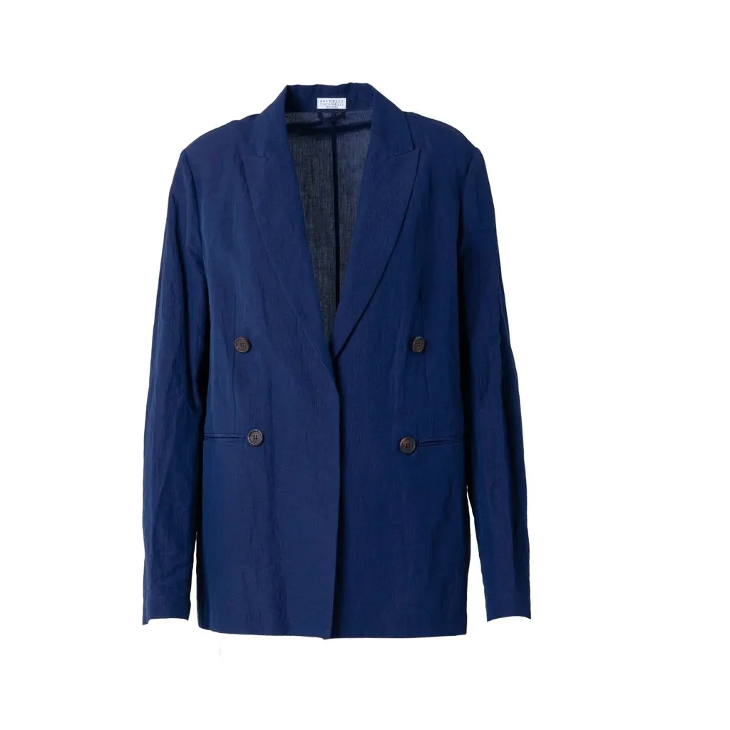 Brunello Cucinelli Double-Breasted Linen Blazer - '10s Navy Linen Good - Front View