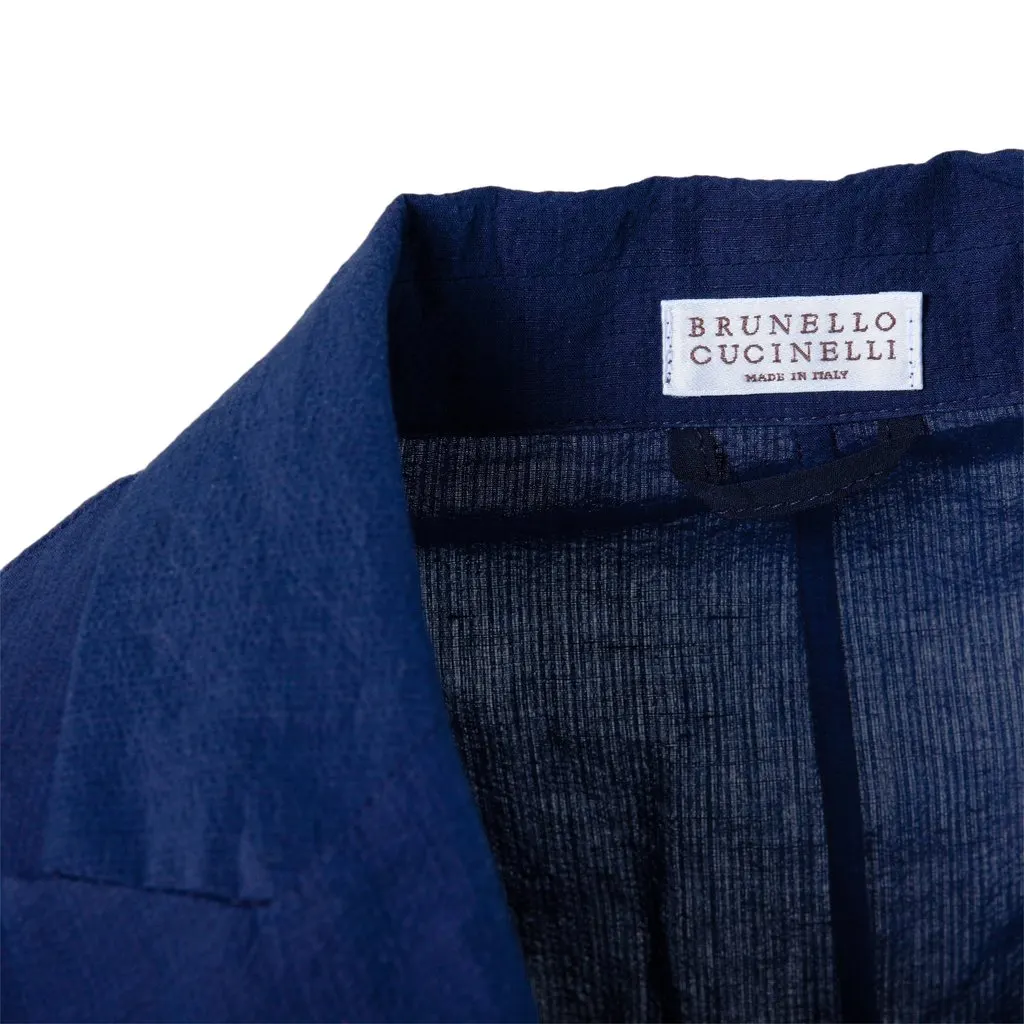 Brunello Cucinelli Double-Breasted Linen Blazer - '10s Navy Linen Good - Box View