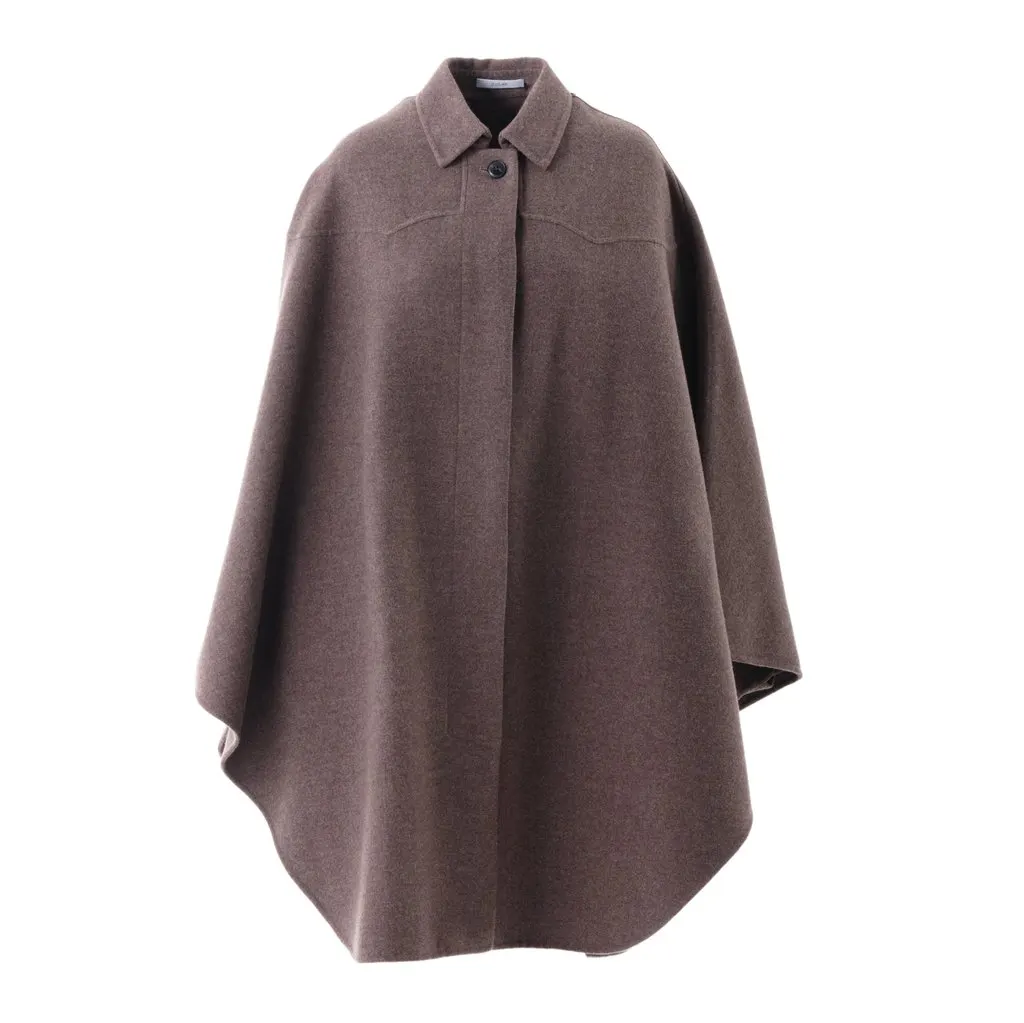 Unsigned Wool Poncho - '10s Brown Wool Good - Front View