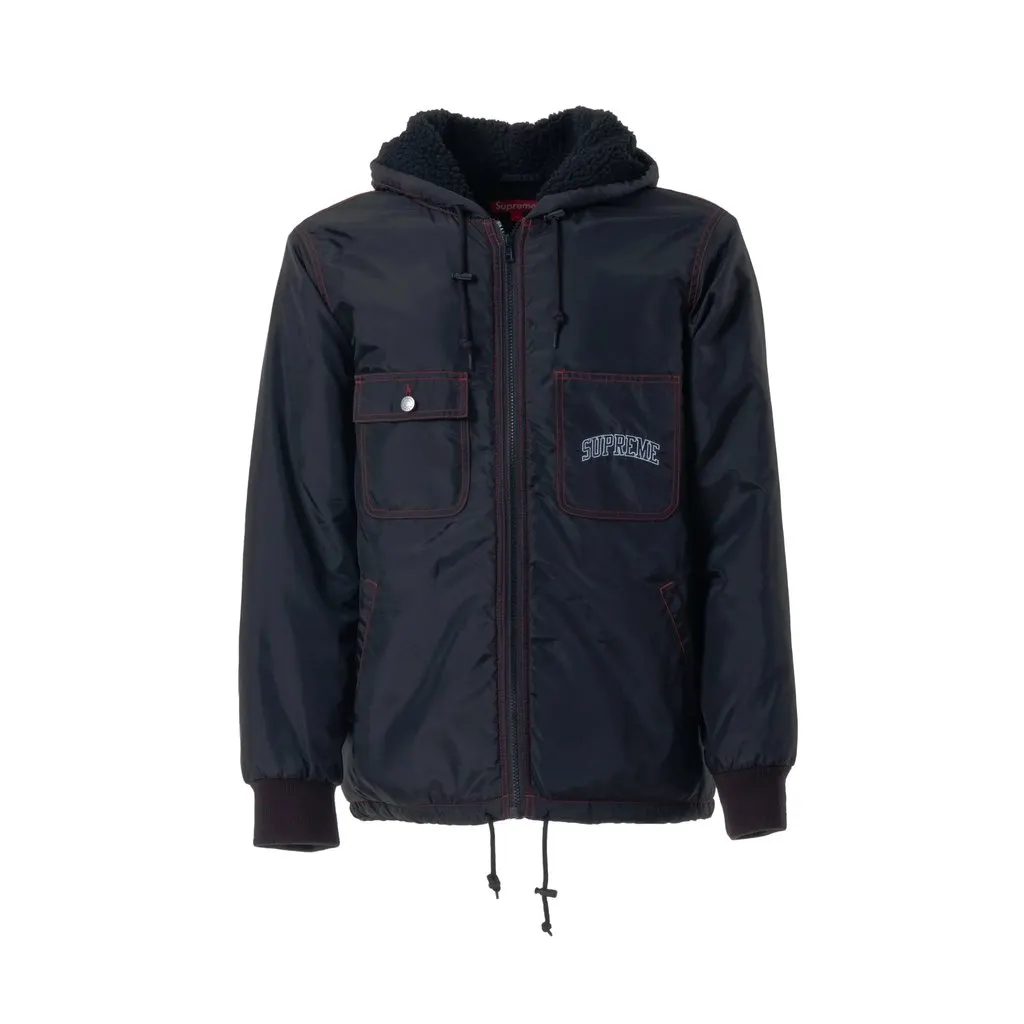 Supreme Sherpa Lined Nylon Jacket - '10s Black Polyamide Good - Front View