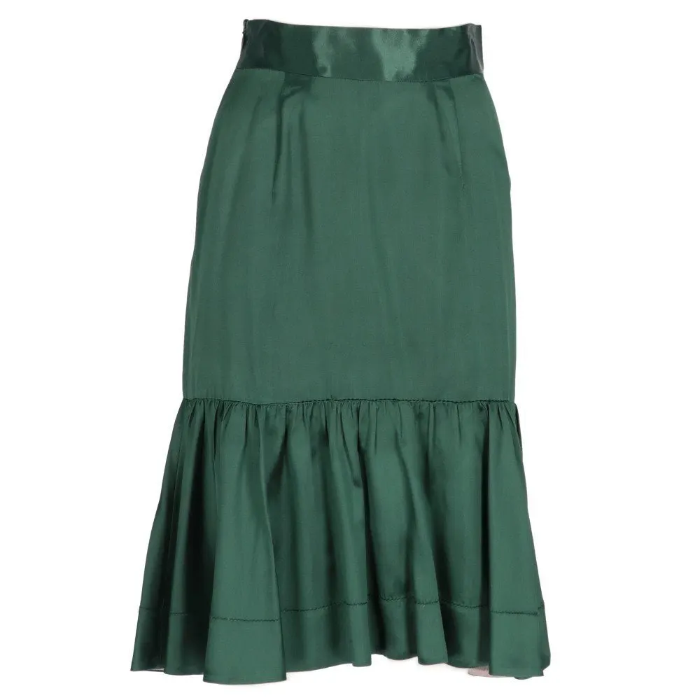 Prada Petrol Green Silk Skirt - 2000s Green Silk Good - Front View