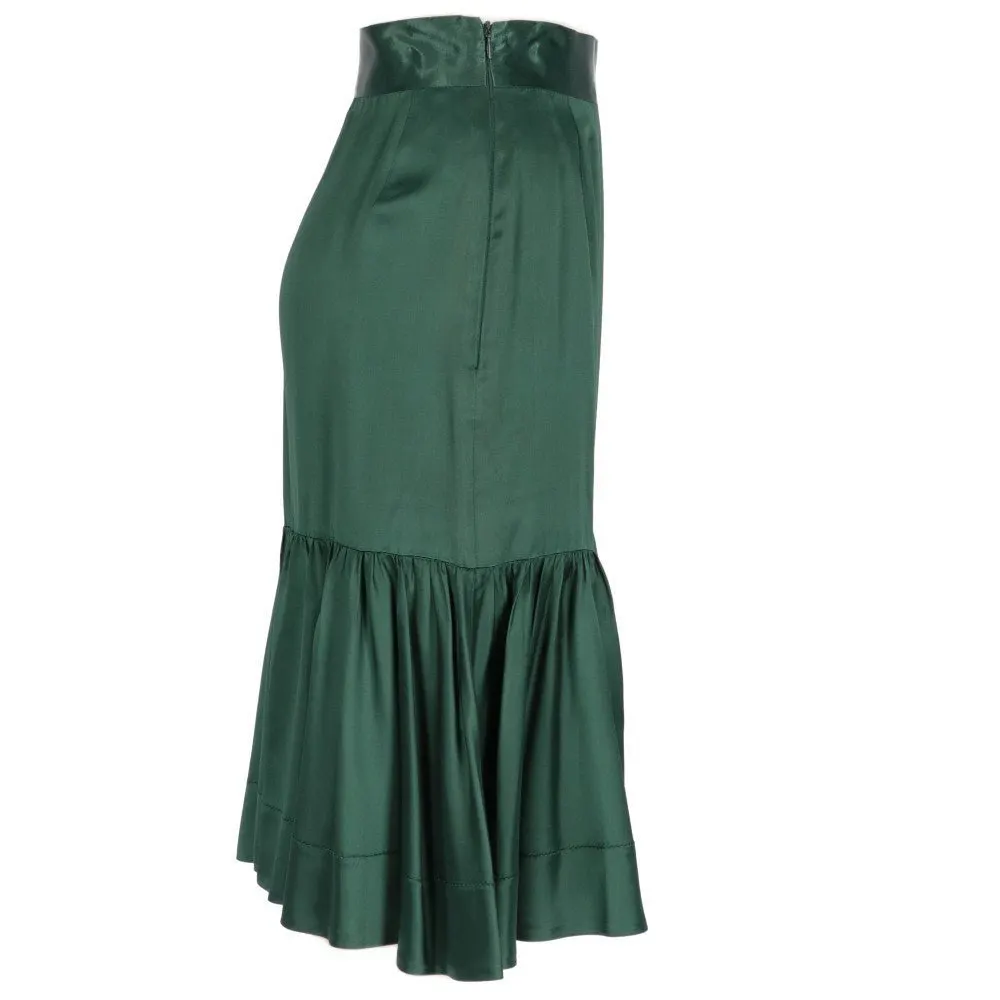 Prada Petrol Green Silk Skirt - 2000s Green Silk Good - Back View