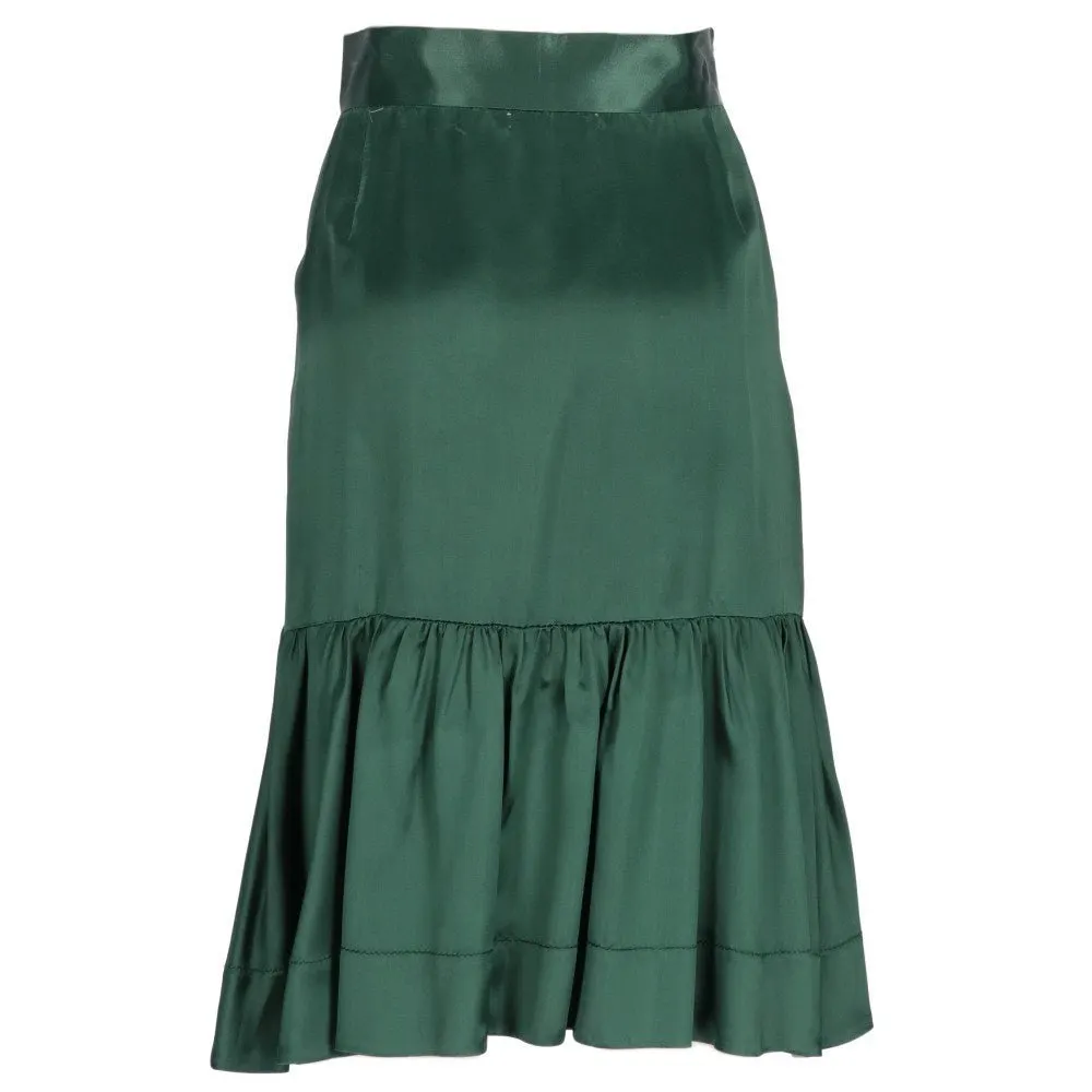 Prada Petrol Green Silk Skirt - 2000s Green Silk Good - Inside View