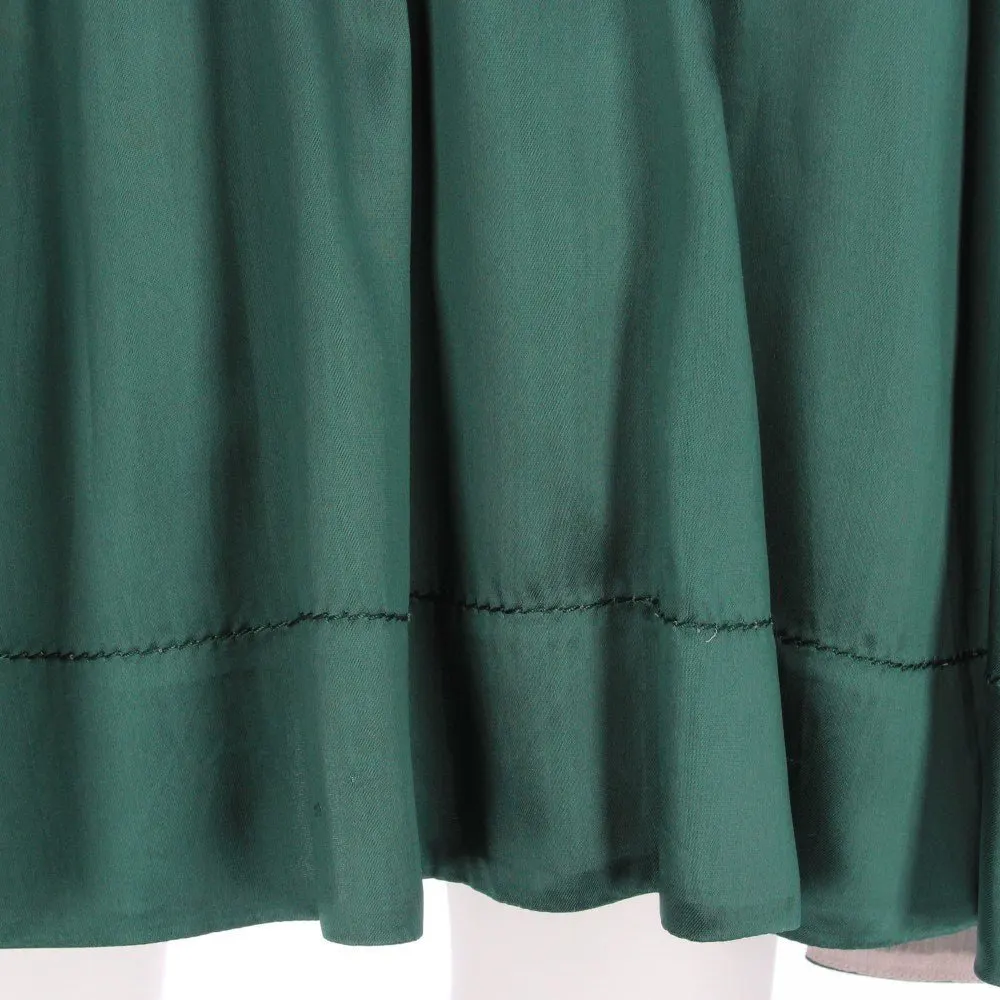 Prada Petrol Green Silk Skirt - 2000s Green Silk Good - Model View
