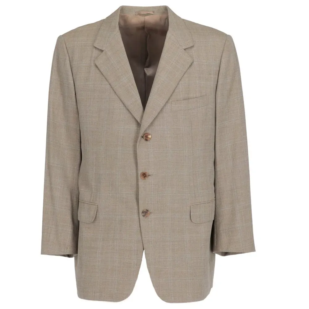 Hermès Beige Herringbone Wool Jacket - '90s Beige Wool Good - Front View