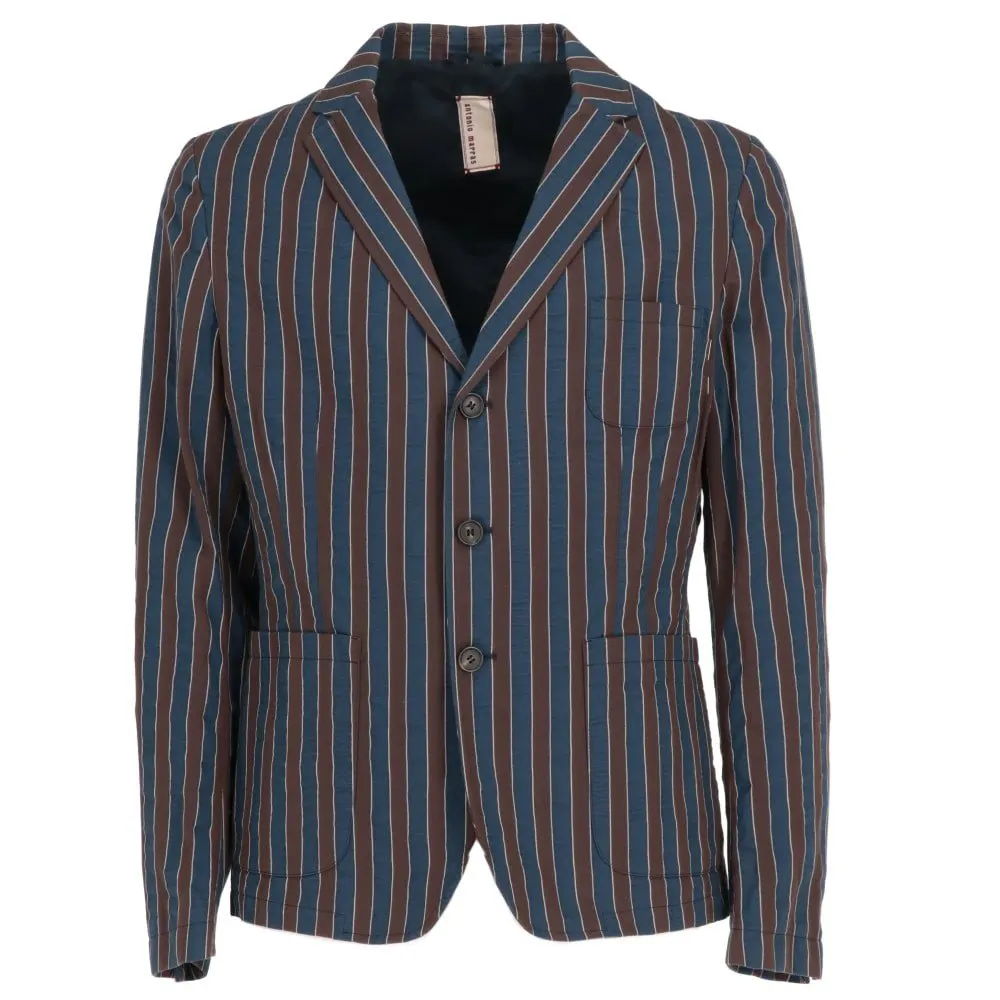 Antonio Marras Blue and Brown Striped Jacket - 2000s Brown Cotton Good - Front View