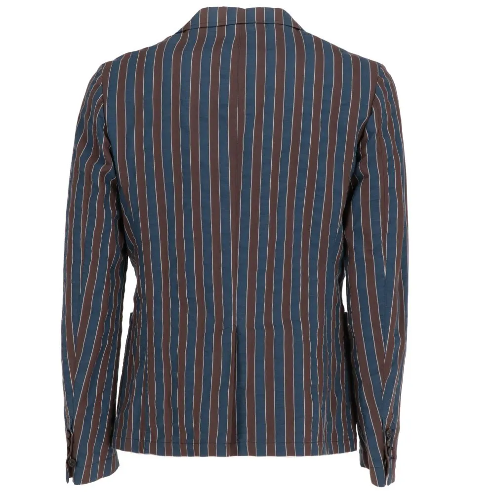 Antonio Marras Blue and Brown Striped Jacket - 2000s Brown Cotton Good - Back View