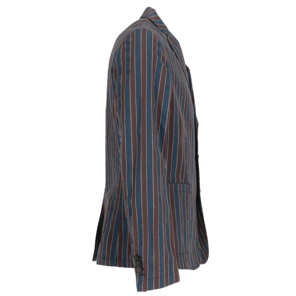 Antonio Marras Blue and Brown Striped Jacket - 2000s Brown Cotton Good - Inside View