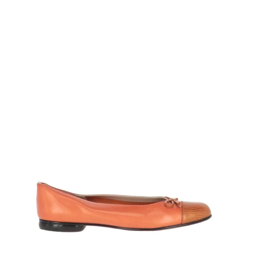 Salvatore Ferragamo Leather Flats - '90s Orange Leather Good - Front View