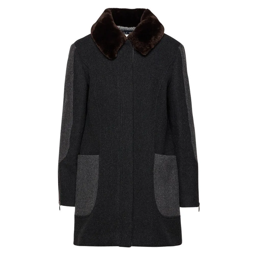 Giorgio Armani Anthracite Wool Coat - '90s Brown Wool Good - Front View