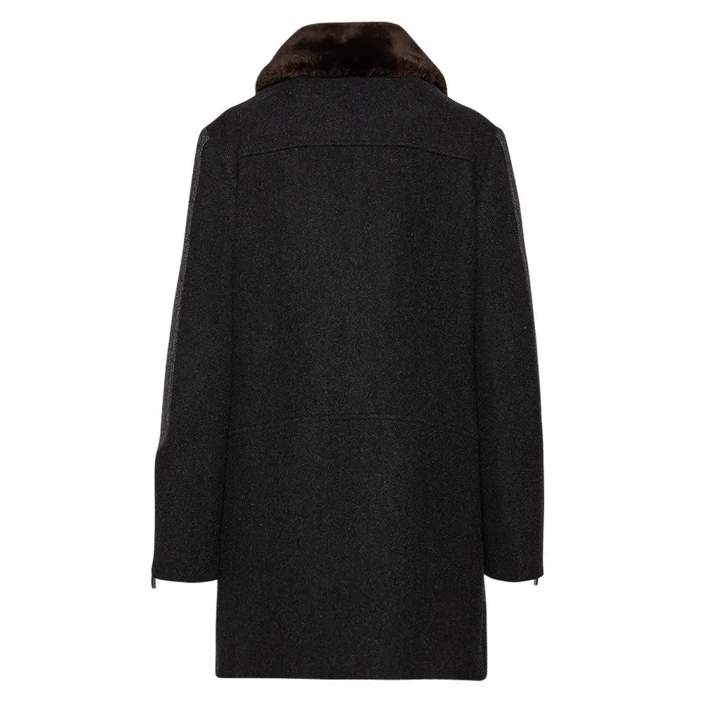 Giorgio Armani Anthracite Wool Coat - '90s Brown Wool Good - Back View