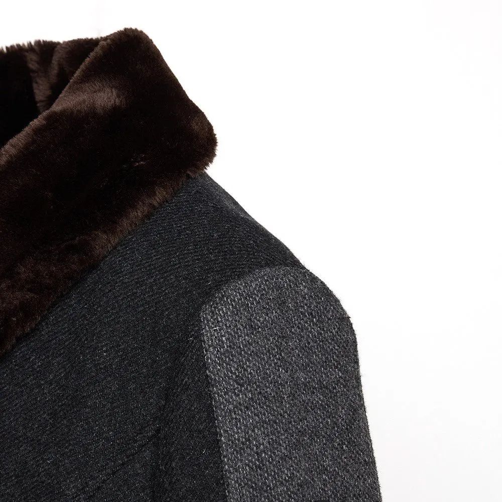 Giorgio Armani Anthracite Wool Coat - '90s Brown Wool Good - Inside View