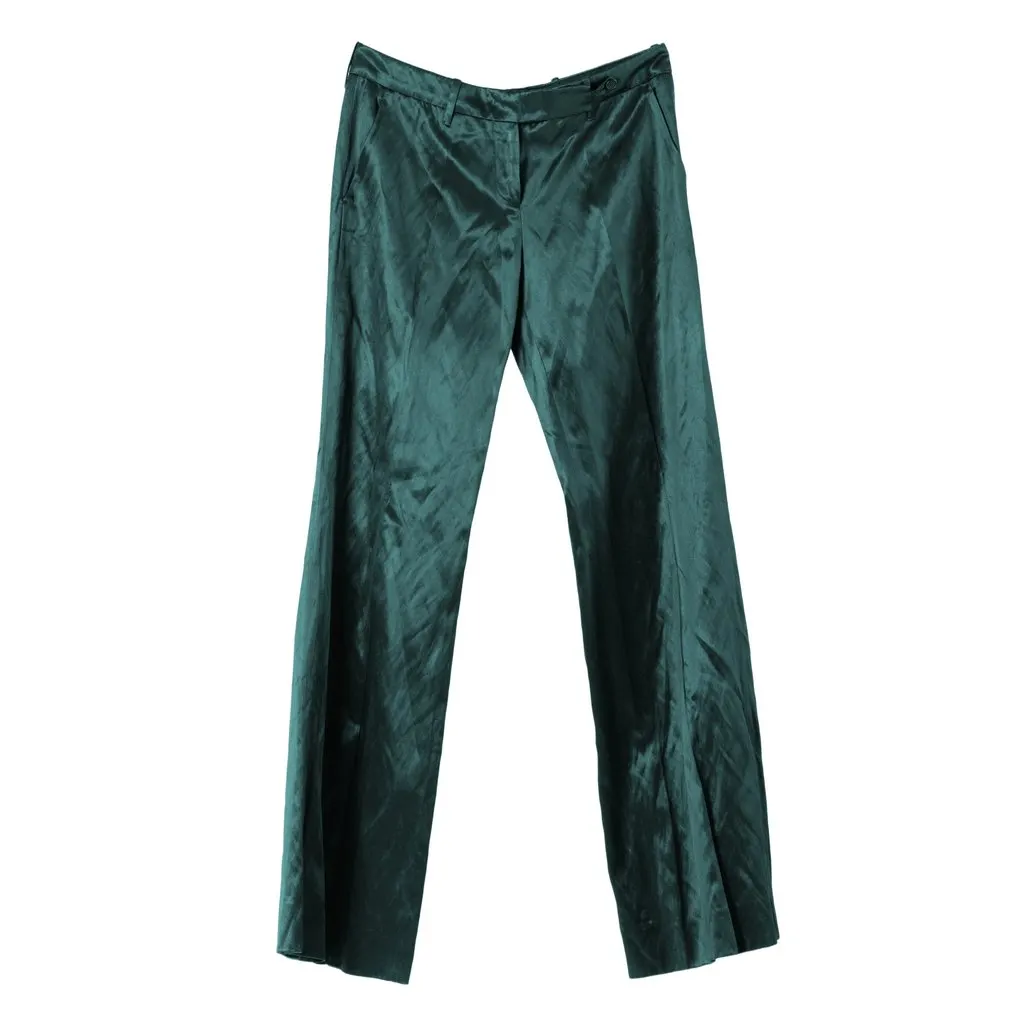 Prada Emerald Satin Tailored Trousers – ’00s Red Satin Good - Front View