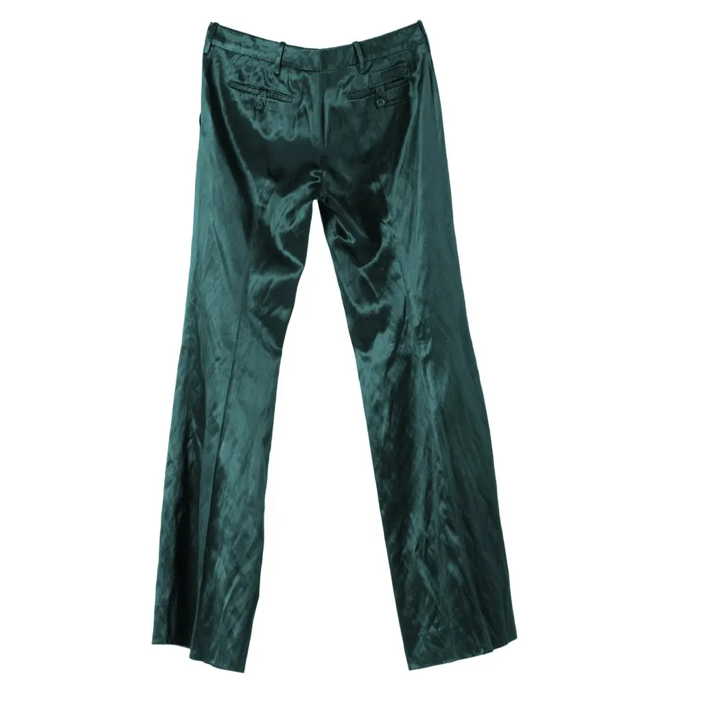 Prada Emerald Satin Tailored Trousers – ’00s Red Satin Good - Back View
