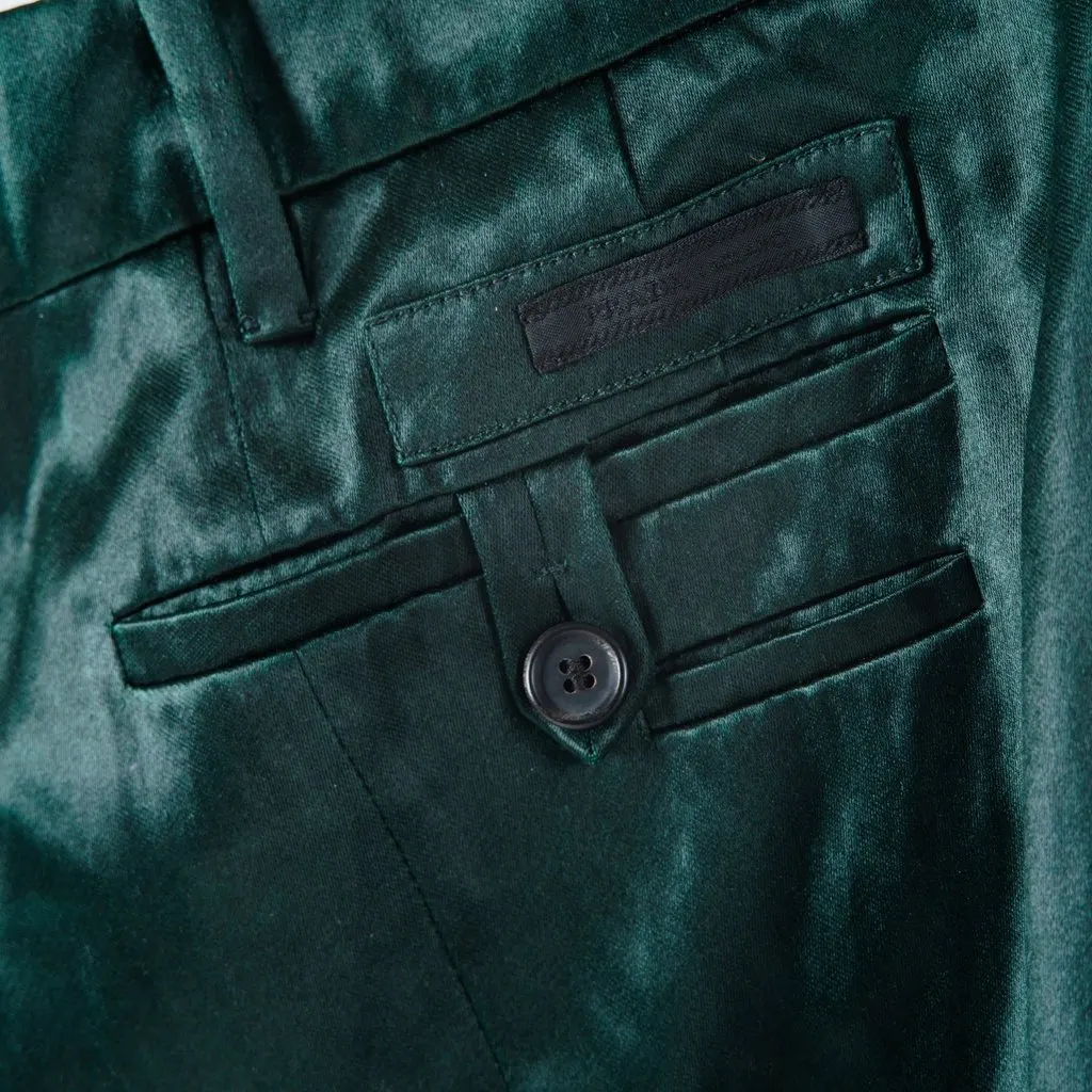 Prada Emerald Satin Tailored Trousers – ’00s Red Satin Good - Inside View