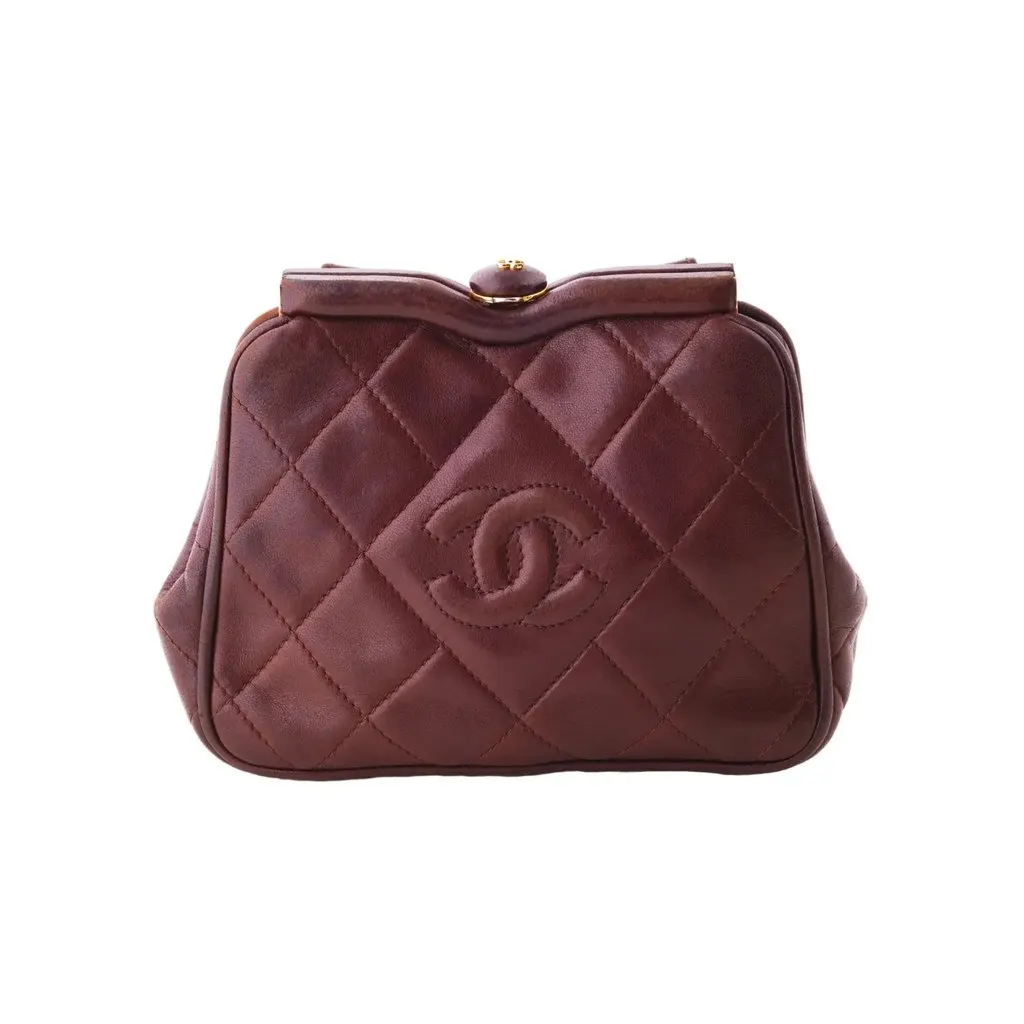 Chanel quilted CC belt bag - '90s Brown Leather Good - Front View