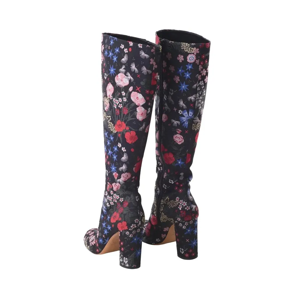 Valentino Garavani Floral Jacquard Knee-High Boots – ’10s White Canvas Good - Inside View