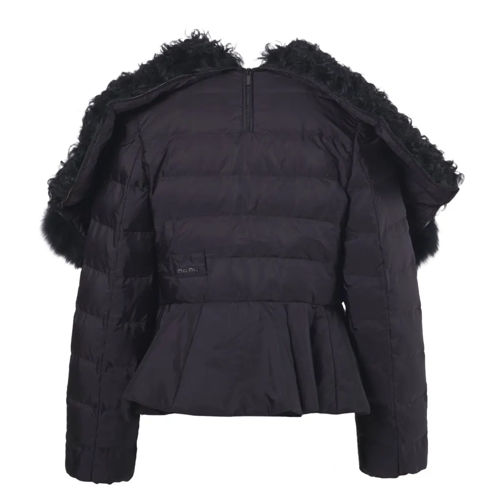 Miu Miu Down Puffer Jacket - '10s Black Shearling Good - Model View