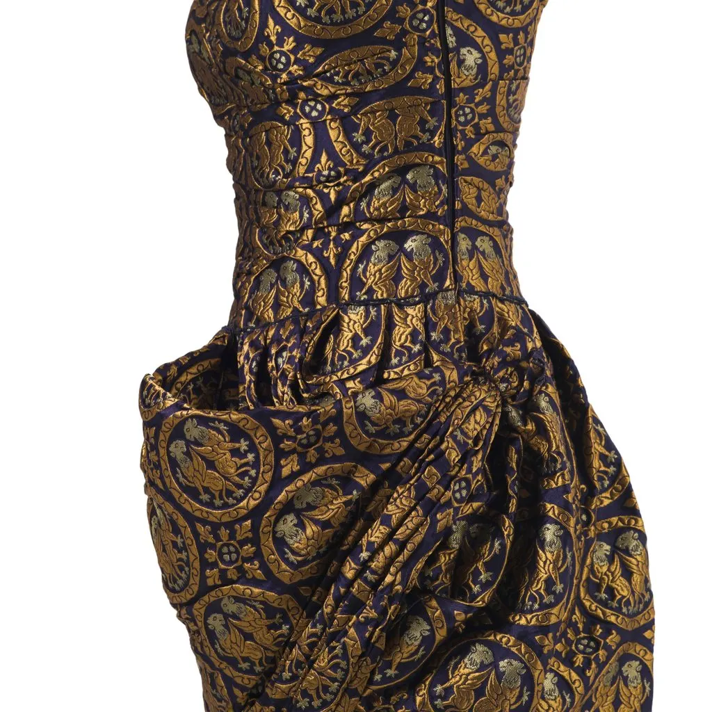 Miu Miu Jacquard A-Line Dress - '00s Navy Canvas Good - Model View