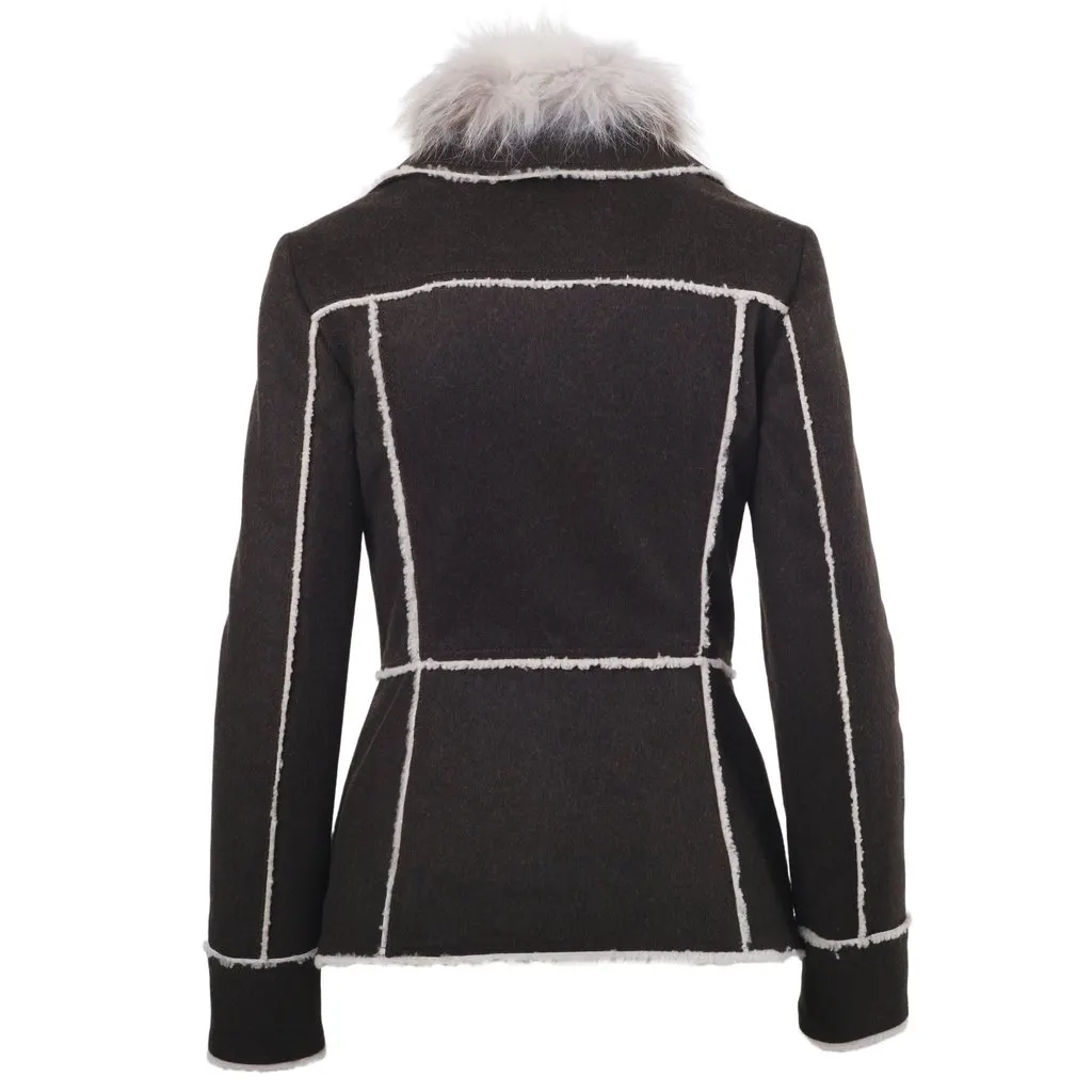 Prada Vintage Wool Jacket with Fur Collar - '10s Red Wool Good - Inside View