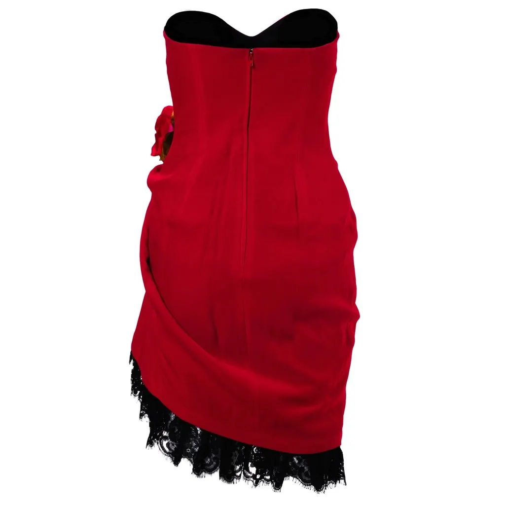 Moschino Couture Strapless Rosette Dress – '90s Black Lace Good - Model View