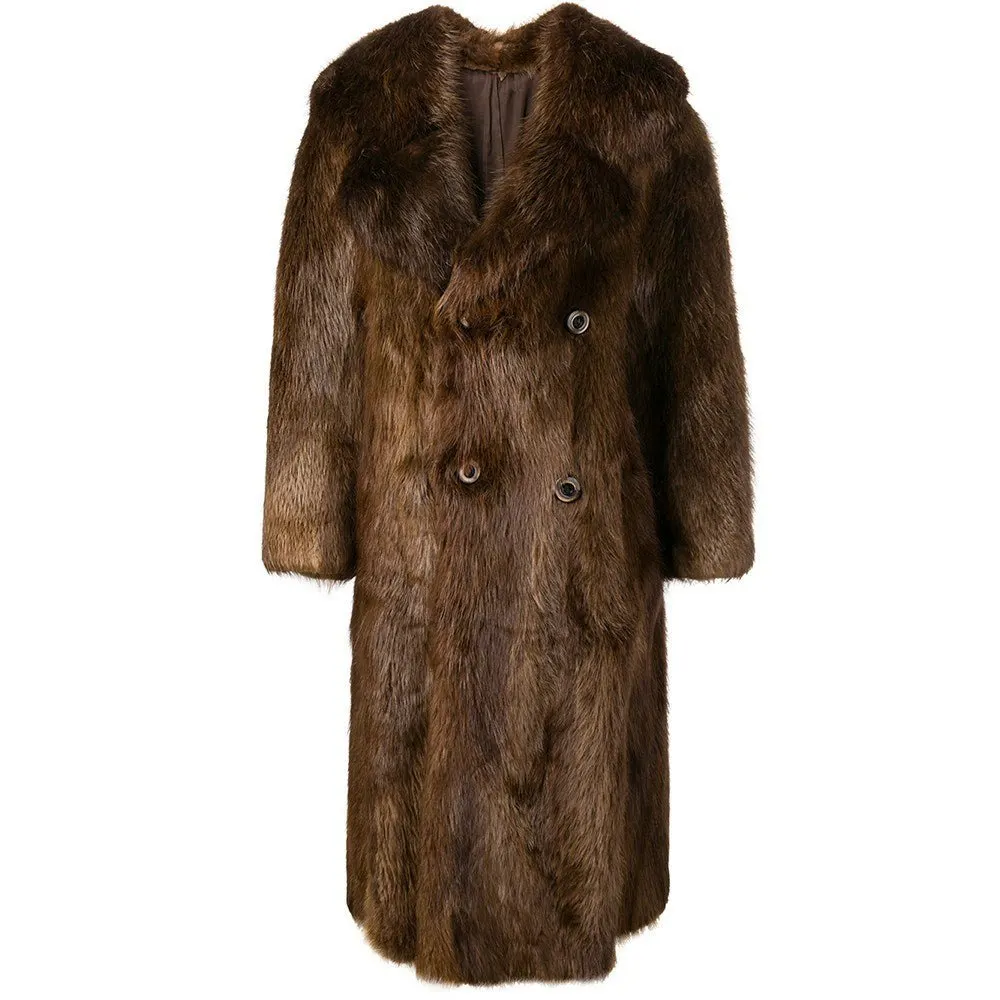 Unsigned Brown Beaver Fur Coat - '70s Brown Good - Front View