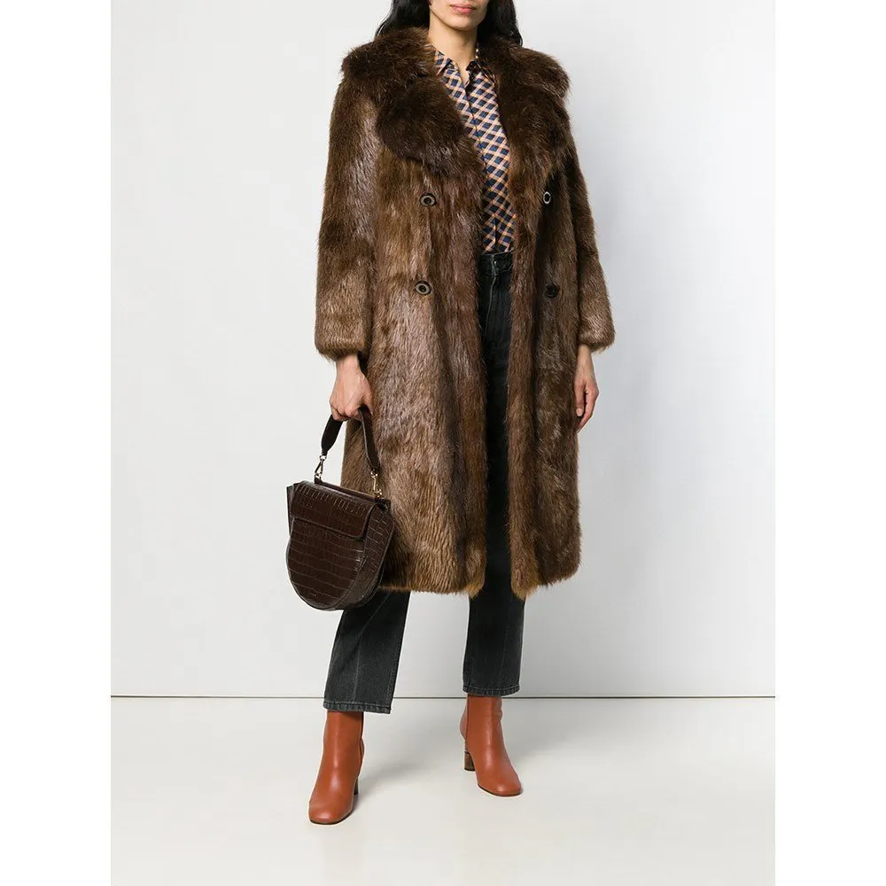 Unsigned Brown Beaver Fur Coat - '70s Brown Good - Back View