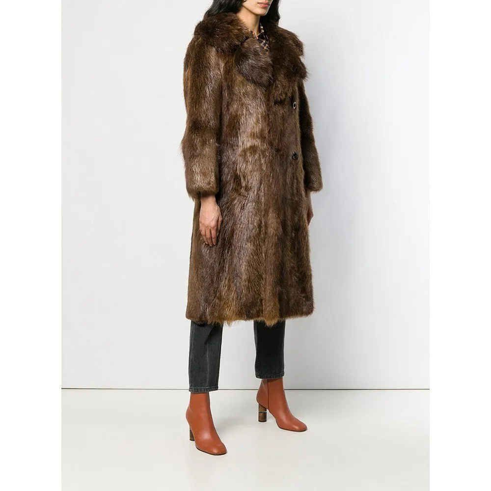 Unsigned Brown Beaver Fur Coat - '70s Brown Good - Inside View