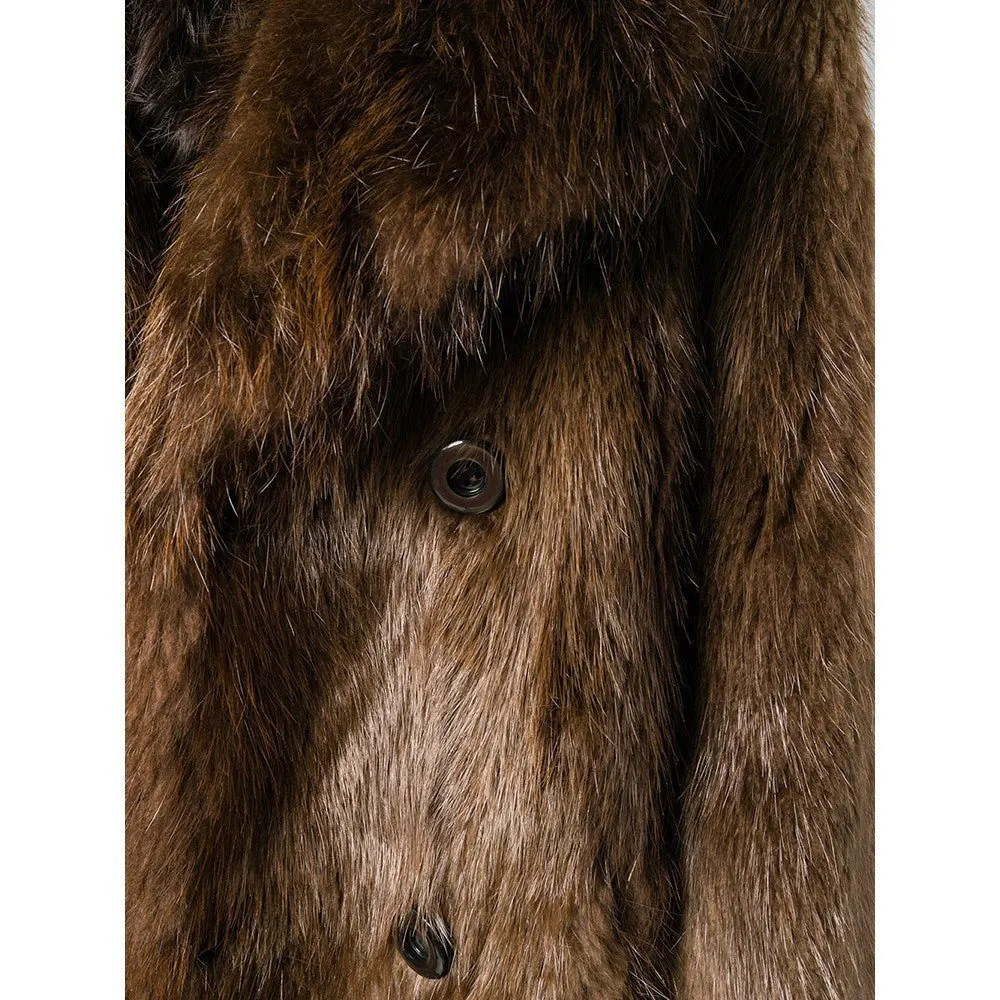 Unsigned Brown Beaver Fur Coat - '70s Brown Good - Box View
