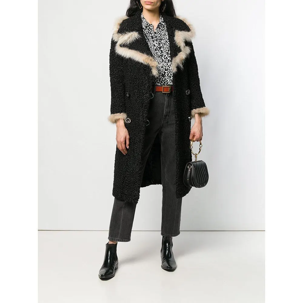 Unsigned Black Persian and Fox Fur Coat - '70s Black Good - Back View