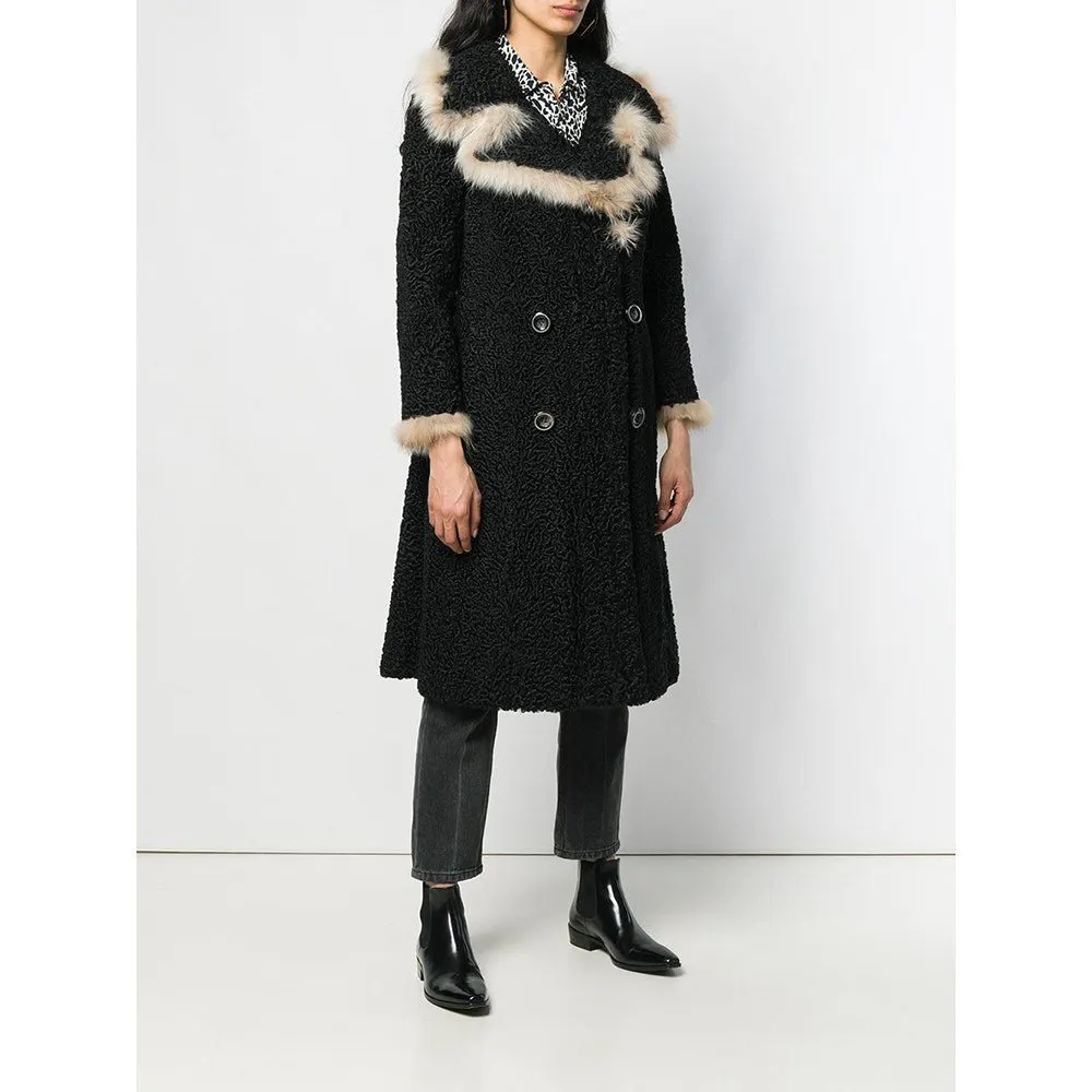 Unsigned Black Persian and Fox Fur Coat - '70s Black Good - Inside View