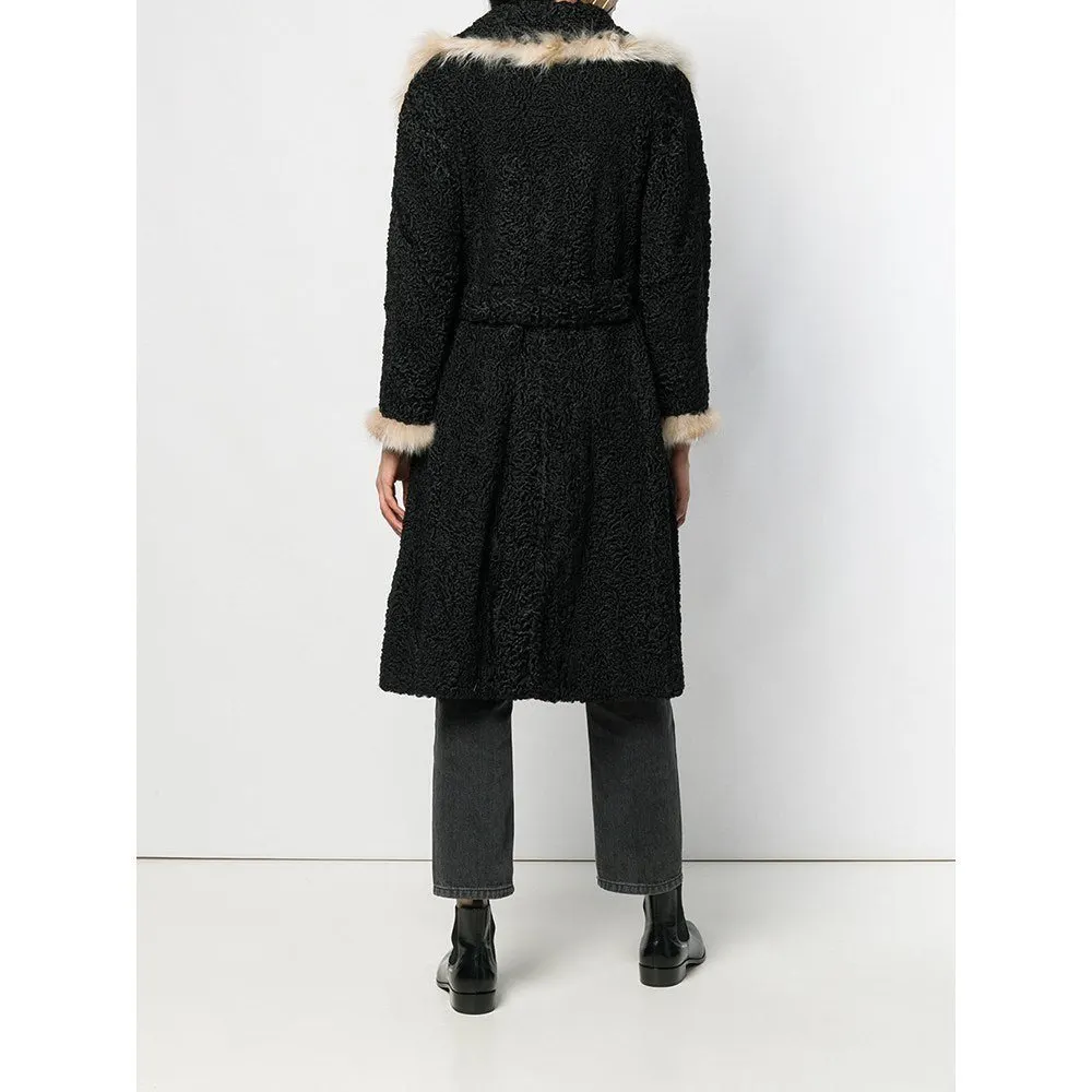 Unsigned Black Persian and Fox Fur Coat - '70s Black Good - Model View