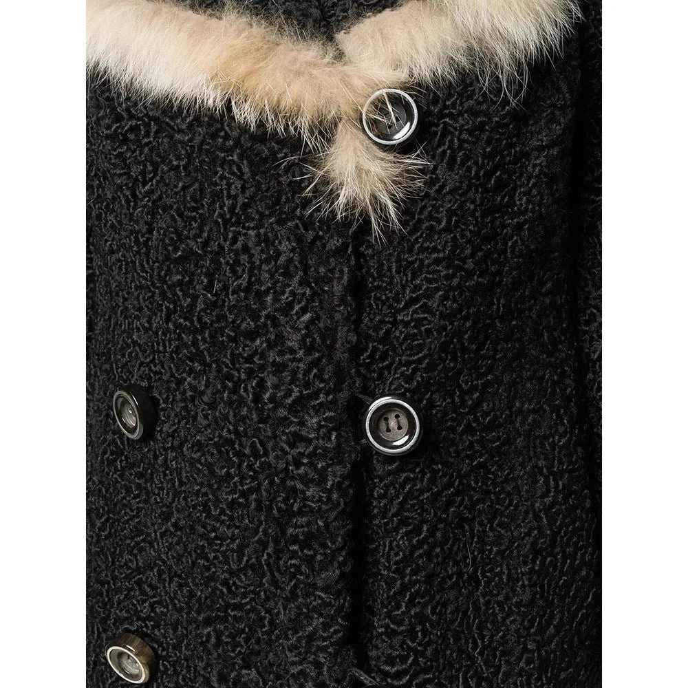 Unsigned Black Persian and Fox Fur Coat - '70s Black Good - Box View