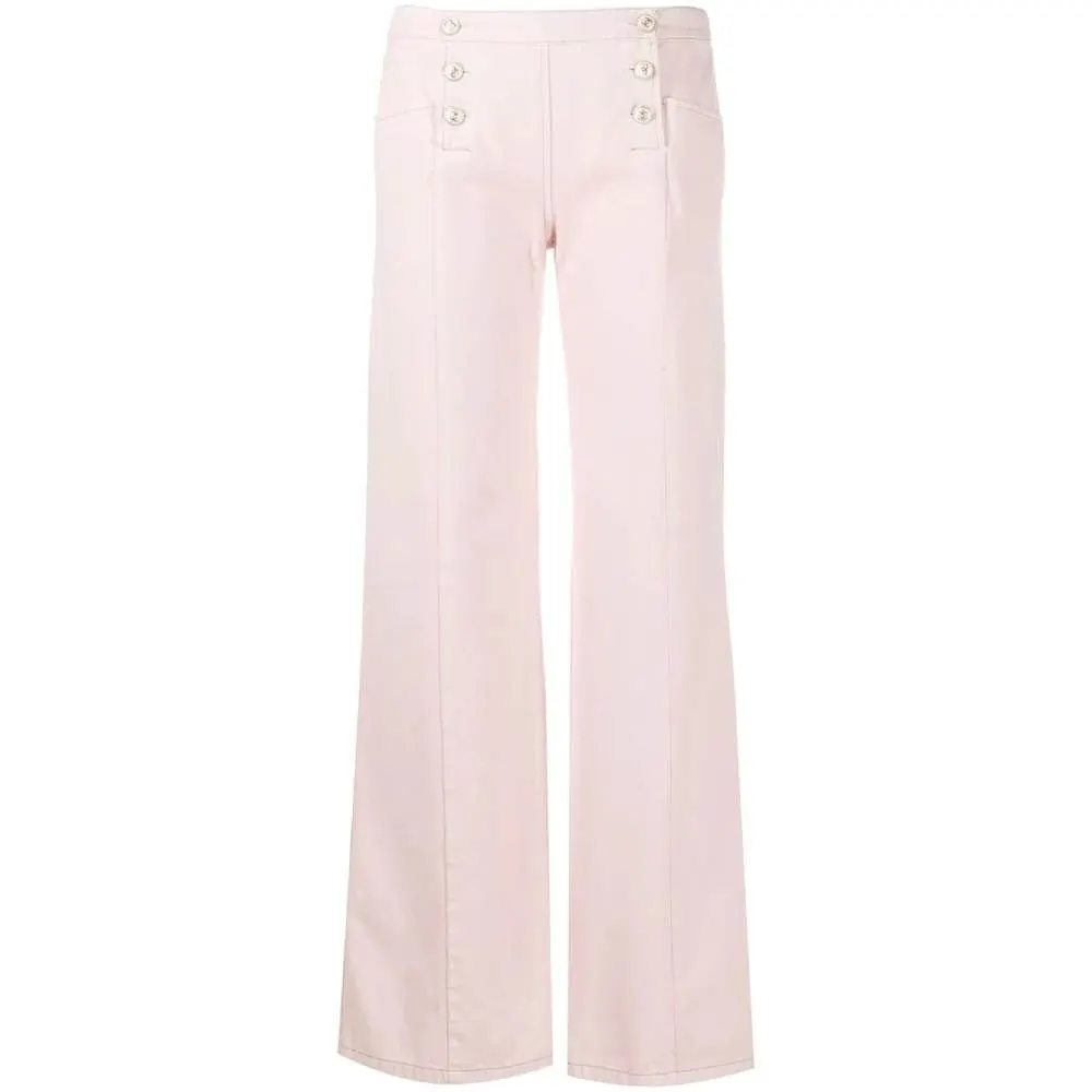 Chanel Pink Denim Wide Leg Jeans - 2000s Pink Denim Good - Front View