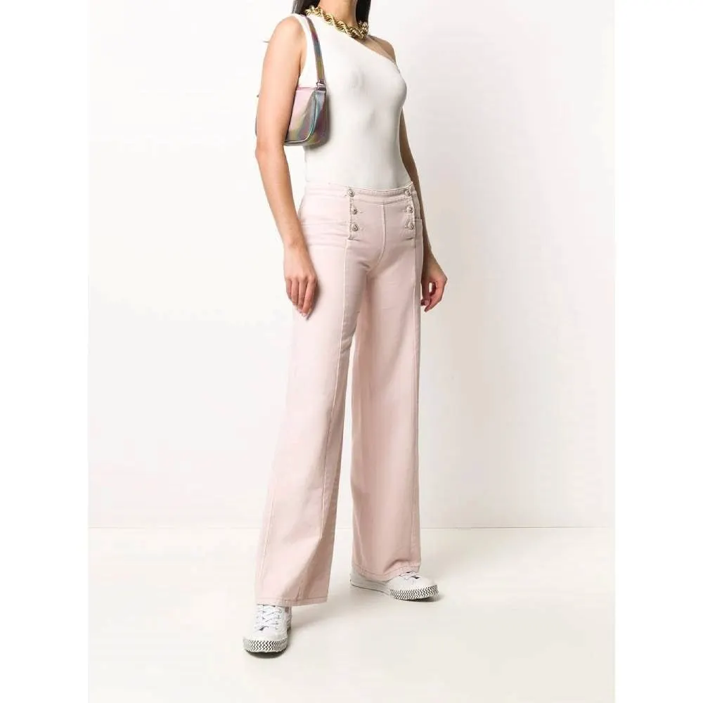 Chanel Pink Denim Wide Leg Jeans - 2000s Pink Denim Good - Back View