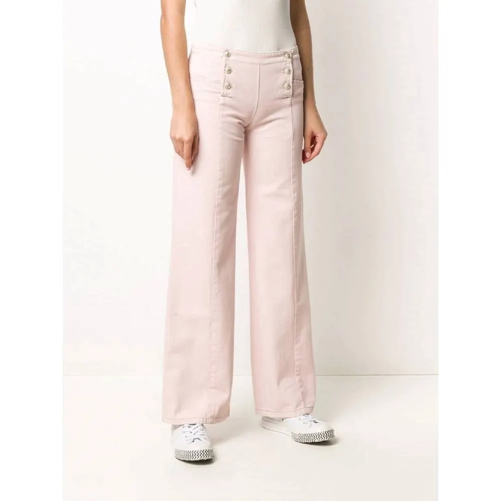 Chanel Pink Denim Wide Leg Jeans - 2000s Pink Denim Good - Model View